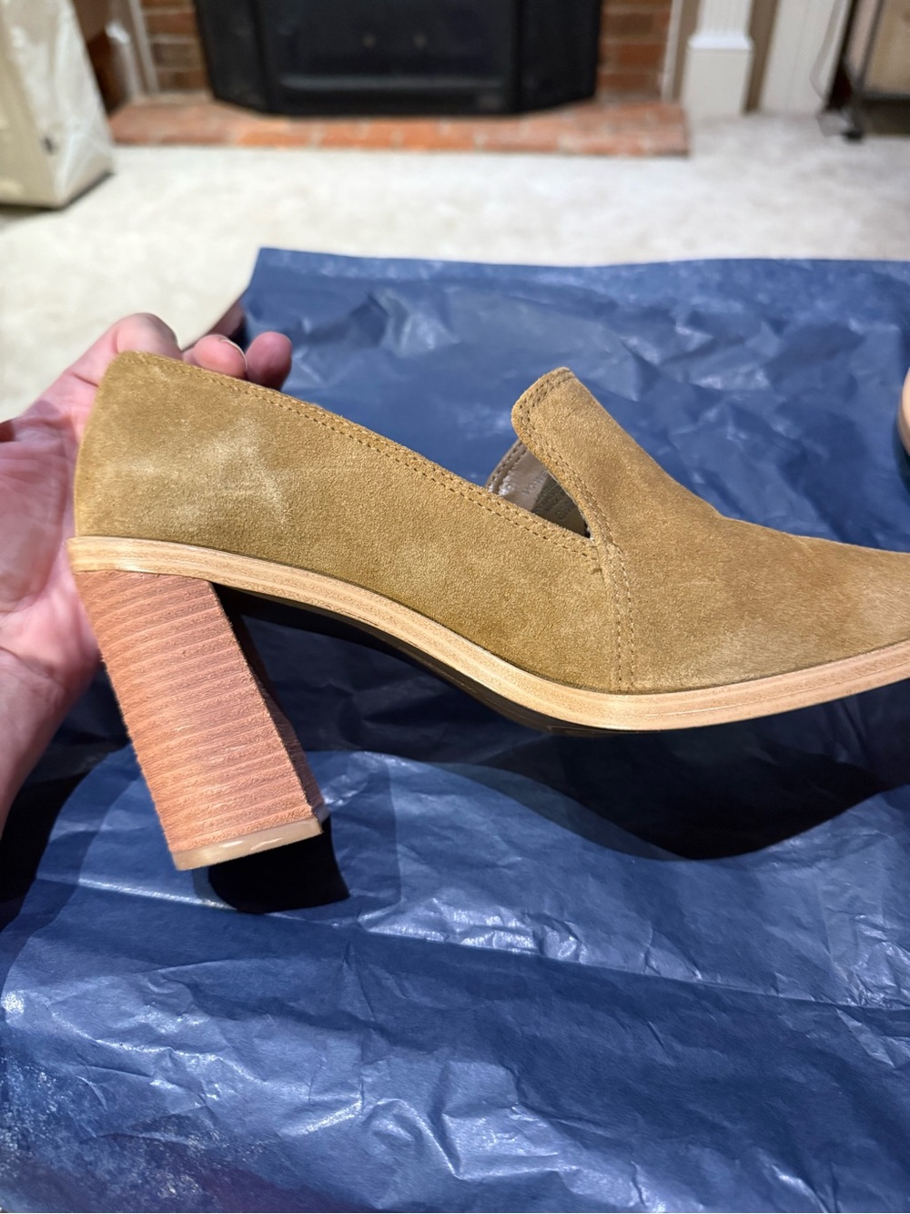 Vince Camuto Wevenly Suede Pointed Slip-On Stacked Heel Pumps - Picture 4 of 8